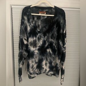 Anthropologie Tie Dye Black and White Cotton Cable Knit Sweater